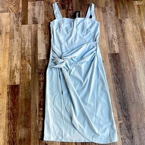 BOOHOO Light Blue Twist Detail Cupped MIDI Dress